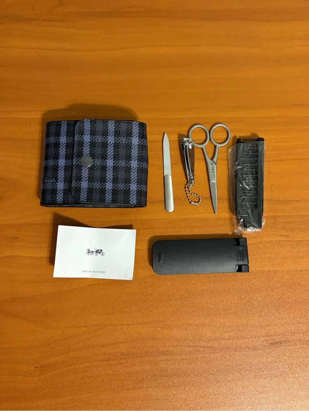 COACH Men's Grooming Travel Kit with Blue Plaid Case